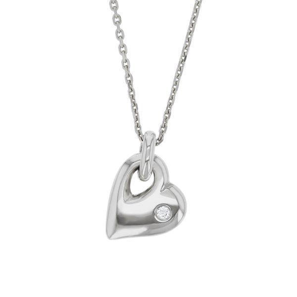 18ct white gold diamond tilted heart pendant with chain, Ireland, designer handmade by Faller, hand crafted