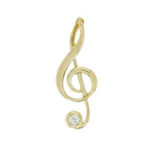 18ct yellow gold treble clef diamond pendant with chain, music note, musical, Ireland, designer handmade by Faller, hand crafted