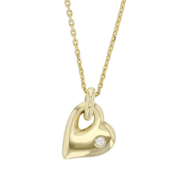 Faller 18ct yellow gold ladies heart pendant with chain, round brilliant cut diamond,18kt, designer, handmade by Faller, Derry/ Londonderry, hand crafted, precious jewellery, jewelry, love