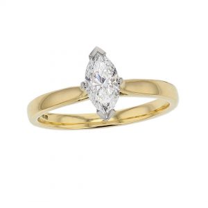 G.I.A. GIA marquise diamond solitaire engagement ring, platinum, designer, handmade by Faller, betrothal, promise, jewellery, jewelry, 18ct yellow gold, claw set