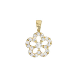 Faller round brilliant cut flower diamond 18ct yellow gold ladies pendant with chain,18kt, designer, handmade by Faller, Derry/ Londonderry, hand crafted, precious jewellery, jewelry