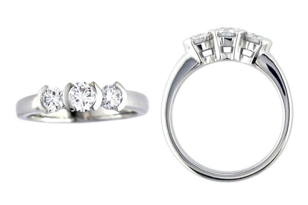 round cut diamond trilogy engagement ring style, designed & made by Faller the Jeweller, Derry/ Londonderry, Northern Ireland, bespoke cluster rings, custom design by Faller, platinum, three stone,