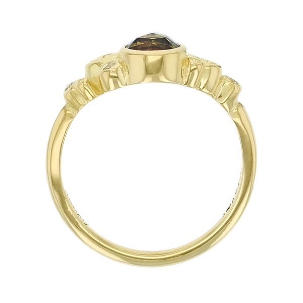 Kandy Fizz 18ct yellow gold green round rose cut sapphire gemstone ladies dress ring, designer jewellery, gem, jewelry, handmade by Faller, Londonderry, Northern Ireland, Irish hand crafted