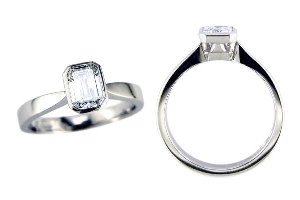 emerald cut diamond solitaire ring design, bespoke ring style, single stone ring, handmade by Faller, hand crafted, jewelry, ladies ring, bespoke jewellery