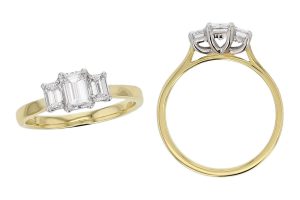 octagon cut diamond trilogy engagement ring style, designed & made by Faller the Jeweller, Derry/ Londonderry, Northern Ireland, bespoke cluster rings, custom design by Faller, platinum, three stone,