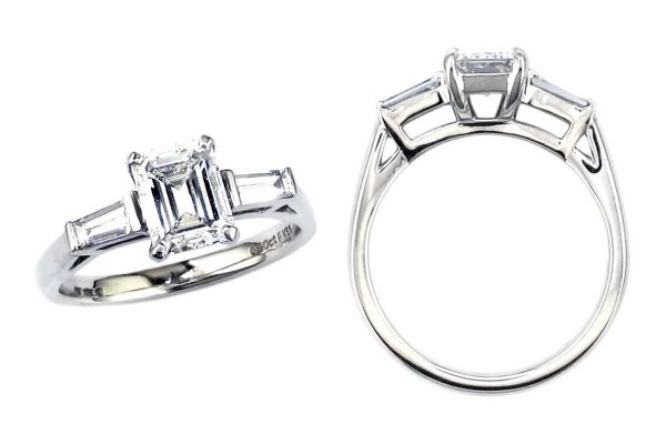 octagon cut diamond trilogy engagement ring style, designed & made by Faller the Jeweller, Derry/ Londonderry, Northern Ireland, bespoke cluster rings, custom design by Faller, platinum, three stone,