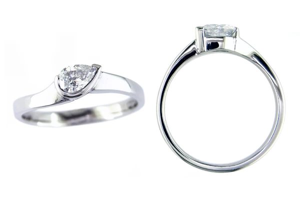 pear diamond solitaire style engagement ring style, designed & made by Faller the Jeweller, Derry/ Londonderry, Northern Ireland, bespoke rings, custom design by Faller, platinum