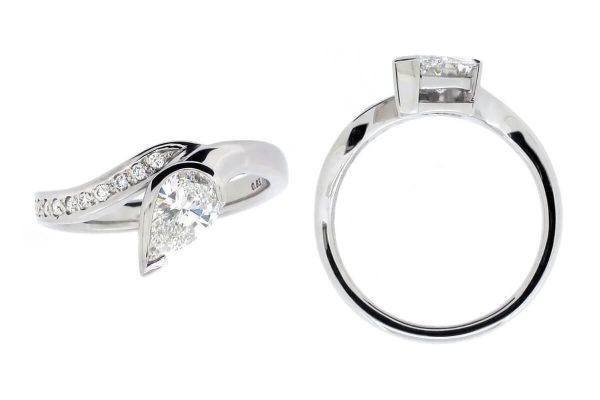 pear cut diamond multi-stone engagement ring style with diamond set band, designed & made by Faller the Jeweller, Derry/ Londonderry, Northern Ireland, bespoke rings, custom design by Faller