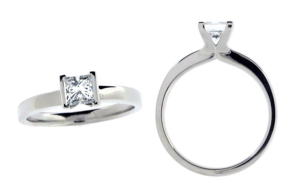 square diamond solitaire style engagement ring style, designed & made by Faller the Jeweller, Derry/ Londonderry, Northern Ireland, bespoke rings, custom design by Faller, platinum