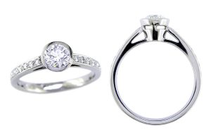 round diamond multi-stone engagement ring style with diamond set band, designed & made by Faller the Jeweller, Derry/ Londonderry, Northern Ireland, bespoke rings, custom design by Faller,