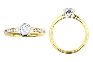 round diamond multi-stone engagement ring style with diamond set band, designed & made by Faller the Jeweller, Derry/ Londonderry, Northern Ireland, bespoke rings, custom design by Faller,