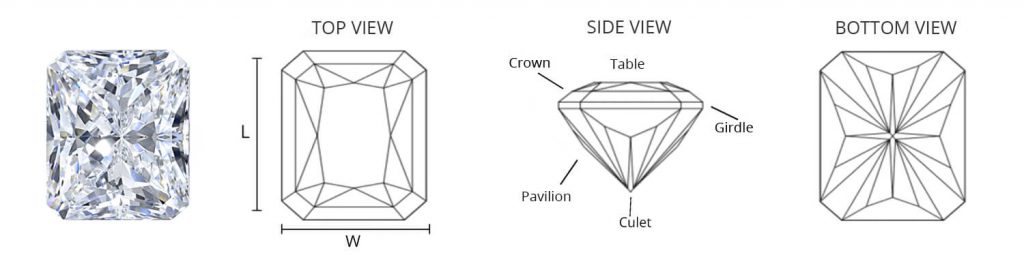 radiant, octagon brilliant cut diamond diagram
