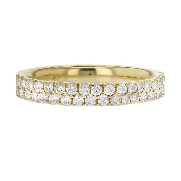 18ct yellow gold ladies double row diamond eternity ring, diamond set wedding ring, woman’s bridal, personalised engraving, court profile, comfort fit, precious jewellery by Faller of Derry/ Londonderry, jewelry, claw set, 18kt