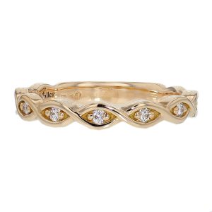 plaited 18ct rose gold ladies round brilliant cut diamond eternity ring, diamond set wedding ring, woman’s bridal, personalised engraving, court profile, comfort fit, precious jewellery by Faller of Derry/ Londonderry, jewelry, grain set, 18kt