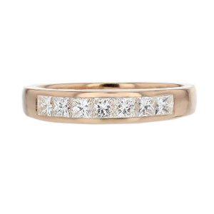 3.8mm wide 18ct rose gold ladies princess cut diamond eternity ring, personalised engraving, court profile, comfort fit, precious jewellery by Faller of Derry/ Londonderry, jewelry, channel set, 18kt, tapered
