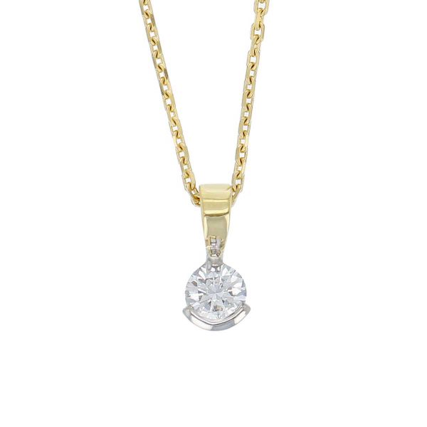 Faller round brilliant cut part rim set diamond 18ct yellow& white gold ladies solitaire pendant with chain, 18kt, designer, handmade by Faller, Derry/ Londonderry, hand crafted, precious jewellery, jewelry