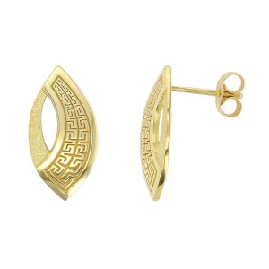 Faller Marigold Maze , pillar stone, Carndonagh, Inishowen, Co. Donegal, Greek key pattern, celtic, ancient, monastery, St, Patrick, ladies, heritage, historical, intricate carving, Christian pilgrimage, medieval, St. Columba, stud earrings, 18ct yellow gold
