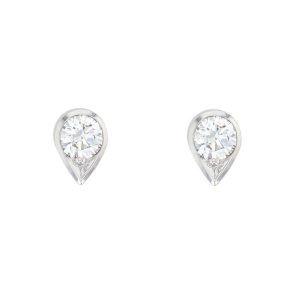 Faller round brilliant cut pear shape diamond 18ct white gold ladies solitaire earrings, 18kt, designer, handmade by Faller, Derry/ Londonderry, hand crafted, precious jewellery, jewelry