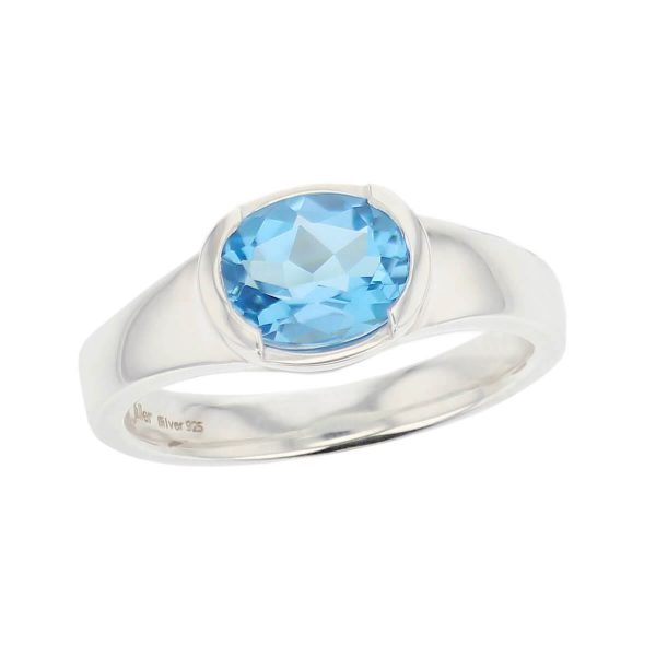 sterling silver blue oval cut topaz gemstone dress ring, designer jewellery, gem, jewelry, handmade by Faller, Londonderry, Northern Ireland, Irish hand crafted, darcy, D’arcy