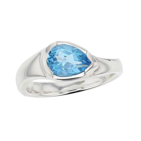 sterling silver blue pear cut topaz gemstone dress ring, designer jewellery, gem, jewelry, handmade by Faller, Londonderry, Northern Ireland, Irish hand crafted, darcy, D’arcy