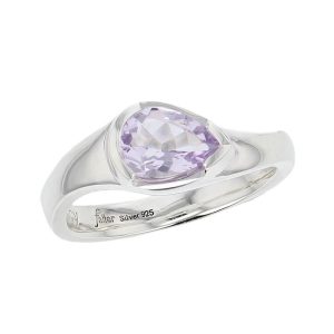 sterling silver purple pear cut faceted amethyst gemstone dress ring, designer jewellery, quartz gem, jewelry, handmade by Faller, Londonderry, Northern Ireland, Irish hand crafted, darcy, D’arcy