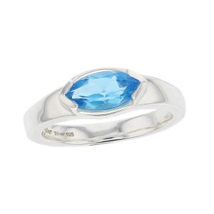 sterling silver blue marquise cut topaz gemstone dress ring, designer jewellery, gem, jewelry, handmade by Faller, Londonderry, Northern Ireland, Irish hand crafted, darcy, D’arcy, navette