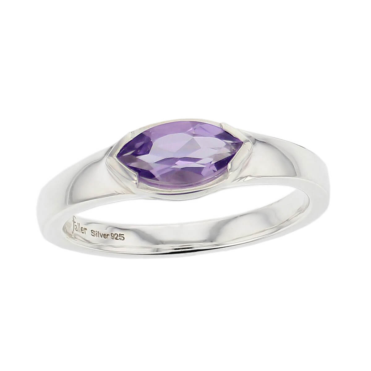 sterling silver purple marquise cut faceted amethyst gemstone dress ring, designer jewellery, quartz gem, jewelry, handmade by Faller, Londonderry, Northern Ireland, Irish hand crafted, darcy, D’arcy, navette