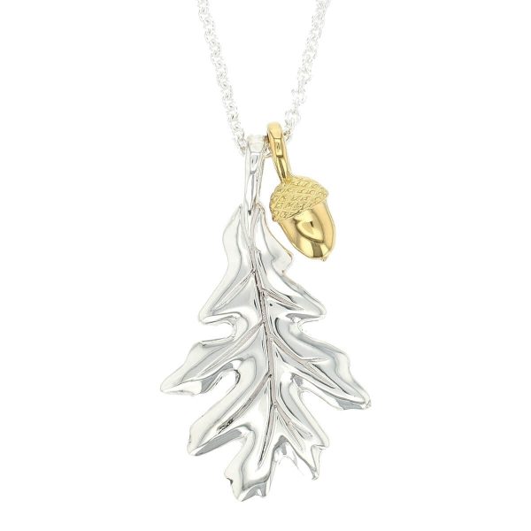 Faller Oakleaf, Derry, Londonderry, Northern Ireland, oak wood, acorn, angel, leaf, St Columba, St. Comcille, christian, heritage, historical, sterling silver & 18ct yellow gold pendant