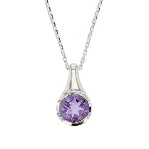 sterling silver purple round cut faceted amethyst gemstone pendant, designer jewellery, quartz gem, jewelry, handmade by Faller, Londonderry, Northern Ireland, Irish hand crafted, darcy, D’arcy