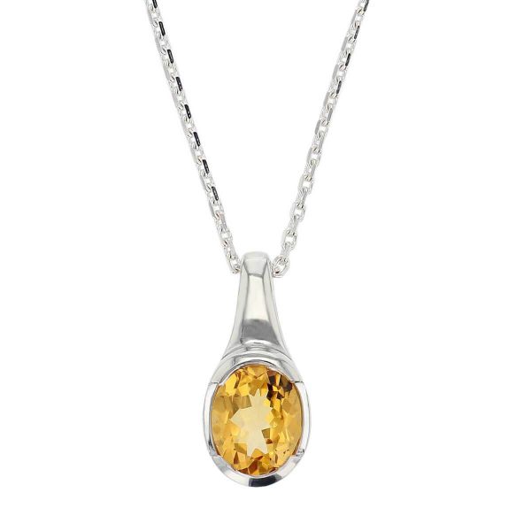 sterling silver oval cut faceted citrine gemstone pendant, designer jewellery, yellow quartz gem, jewelry, handmade by Faller, Londonderry, Northern Ireland, Irish hand crafted, darcy, D’arcy