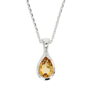 sterling silver pear cut faceted citrine gemstone pendant, designer jewellery, yellow quartz gem, jewelry, handmade by Faller, Londonderry, Northern Ireland, Irish hand crafted, darcy, D’arcy