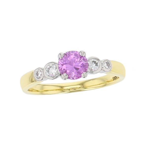 alternative engagement ring, alternative engagement ring, 18ct yellow gold & platinum ladies round cut pink sapphire & diamond designer multi stone engagement ring designed & hand crafted by Faller of Derry/ Londonderry, dress ring, precious gem jewellery, jewelry, shoulder set