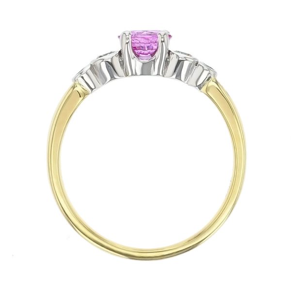 18ct yellow gold & platinum ladies round cut pink sapphire & diamond designer multi stone engagement ring designed & hand crafted by Faller of Derry/ Londonderry, dress ring, precious gem jewellery, jewelry, shoulder set