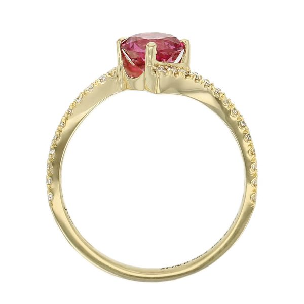 18ct yellow gold ladies oval cut pink spinel & diamond designer multi stone engagement ring designed & hand crafted by Faller of Derry/ Londonderry, twist dress ring, precious gem jewellery, jewelry, shoulder set