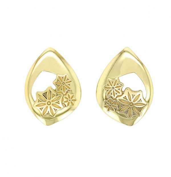 Faller Marigold Floral , pillar stone, Carndonagh, Inishowen, Co. Donegal, celtic, ancient, monastery, St, Patrick, ladies, heritage, historical, intricate carving, Christian pilgrimage, medieval, St. Columba, stud earrings, 18ct yellow gold