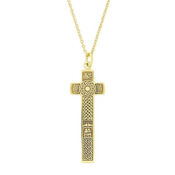 Bodan, Clonca, Donegal, 18ct yellow gold, Irish high cross, Inishowen, celtic cross, ancient, monastery, St, Boden's, St. Boudan, Culdaff, pendant, men’s, ladies, heritage, historical, 10th century, intricate carving, miracle of the loaves and fishes, Christian, inter-lace, plait, St. Paul and St. Anthony in the desert, Faller