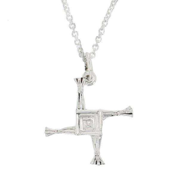Faller sterling silver cross pendant, St. Brigid of Kildare, patron saint of Ireland, 18ct yellow gold rush cross, Cros Bríde, Crosóg Bríde or Bogha Bríde, woven rushes, christian symbol, celtic