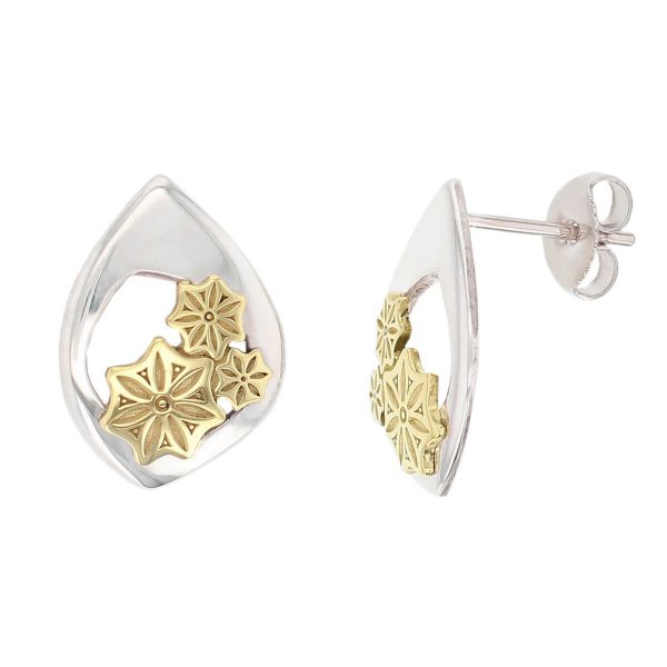 Faller Marigold Floral , pillar stone, Carndonagh, Inishowen, Co. Donegal, celtic, ancient, monastery, St, Patrick, ladies, heritage, historical, intricate carving, Christian pilgrimage, medieval, St. Columba, stud earrings, sterling silver & 18ct yellow gold