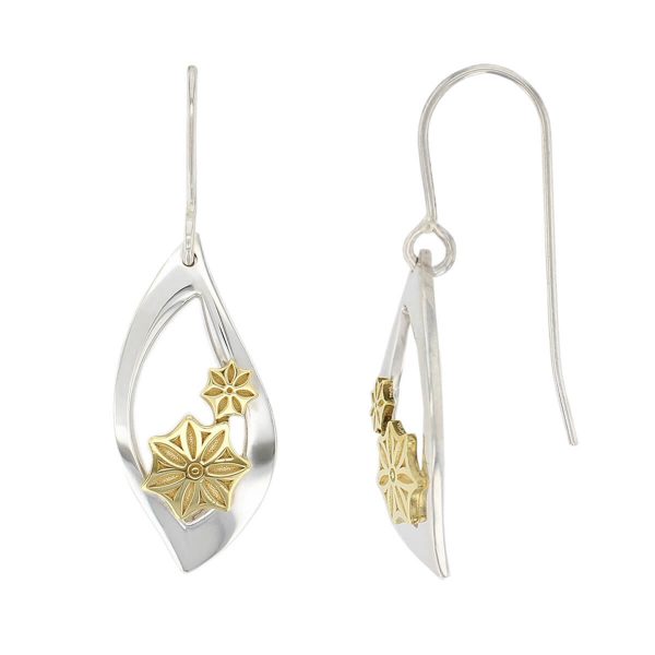 Faller Marigold Floral , pillar stone, Carndonagh, Inishowen, Co. Donegal, celtic, ancient, monastery, St, Patrick, ladies, heritage, historical, intricate carving, Christian pilgrimage, medieval, St. Columba, drop earrings, sterling silver & 18ct yellow gold