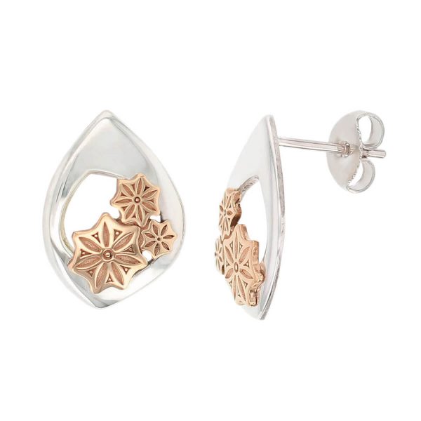 Faller Marigold Floral , pillar stone, Carndonagh, Inishowen, Co. Donegal, celtic, ancient, monastery, St, Patrick, ladies, heritage, historical, intricate carving, Christian pilgrimage, medieval, St. Columba, stud earrings, sterling silver & 18ct rose gold