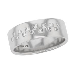 diamond set chequered patterned wedding ring, mens, gents, bridal, personalised engraving,comfort fit, marraige ring, precious jewellery by Faller of Derry/ Londonderry, jewelry, flush set, 14 grain set round brilliant cut diamond, squares
