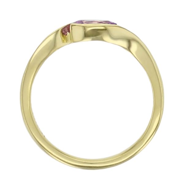18ct yellow gold purple faceted oval cut sapphire twist gemstone dress ring, designer jewellery, pink gem, jewelry, handmade by Faller, Londonderry, Northern Ireland, Irish hand crafted, Kandy