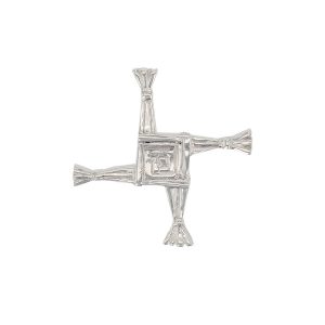 Faller sterling silver cross lapel pin, St. Brigid of Kildare, patron saint of Ireland, rush cross, Cros Bríde, Crosóg Bríde or Bogha Bríde, woven rushes, christian symbol, celtic, men’s jewellery, jewelry