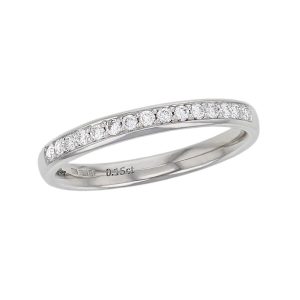 2.5mm wide platinum ladies round brilliant cut diamond eternity ring, personalised engraving, court profile, comfort fit, precious jewellery by Faller of Derry/ Londonderry, jewelry, grain set