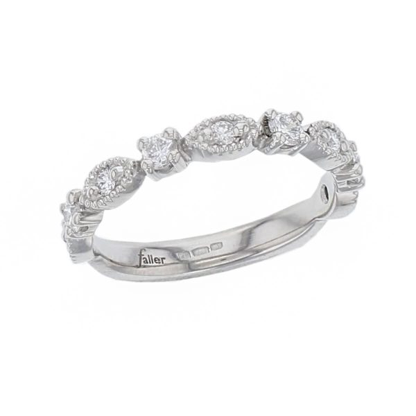 platinum ladies round brilliant cut diamond eternity ring, diamond set wedding ring, woman’s bridal, personalised engraving, court profile, comfort fit, precious jewellery by Faller of Derry/ Londonderry, jewelry, claw set, milligrain