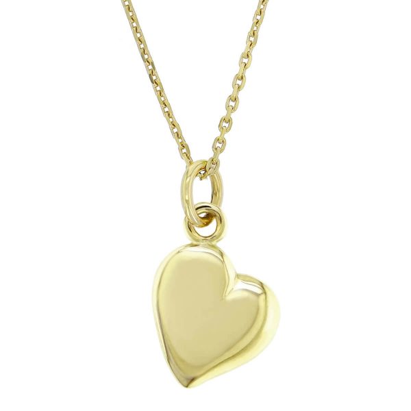18ct yellow gold heart pendant with chain, shine, designer handmade by Faller, Derry/ Londonderry, Irish hand crafted, personalise with engraving