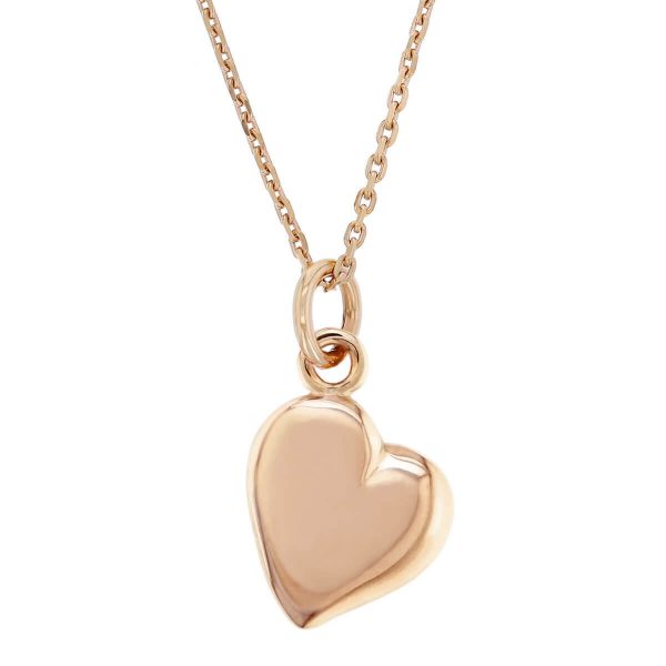 18ct rose gold heart pendant with chain, shine, designer handmade by Faller, Derry/ Londonderry, Irish hand crafted, personalise with engraving