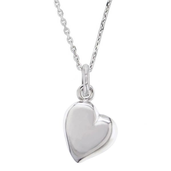 18ct white gold heart pendant with chain, shine, designer handmade by Faller, Derry/ Londonderry, Irish hand crafted, personalise with engraving