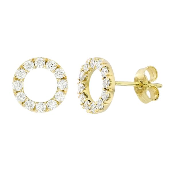 Faller Eternal Circle, round brilliant cut diamond halo 18ct yellow gold ladies stud earrings, symbol of everlasting love, eternal circle of life, wedding anniversary, celebrate birth, 18kt, designer, handmade by Faller, Derry/ Londonderry, hand crafted, precious jewellery, jewelry