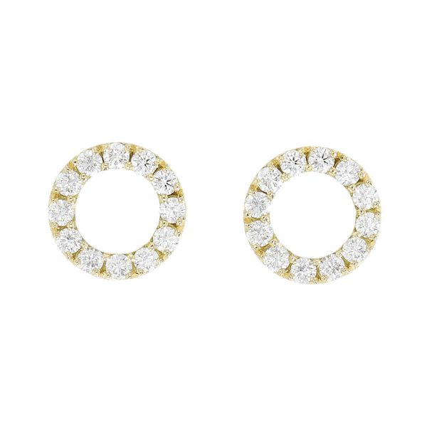 Faller Eternal Circle, round brilliant cut diamond halo 18ct yellow gold ladies stud earrings, symbol of everlasting love, eternal circle of life, wedding anniversary, celebrate birth, 18kt, designer, handmade by Faller, Derry/ Londonderry, hand crafted, precious jewellery, jewelry